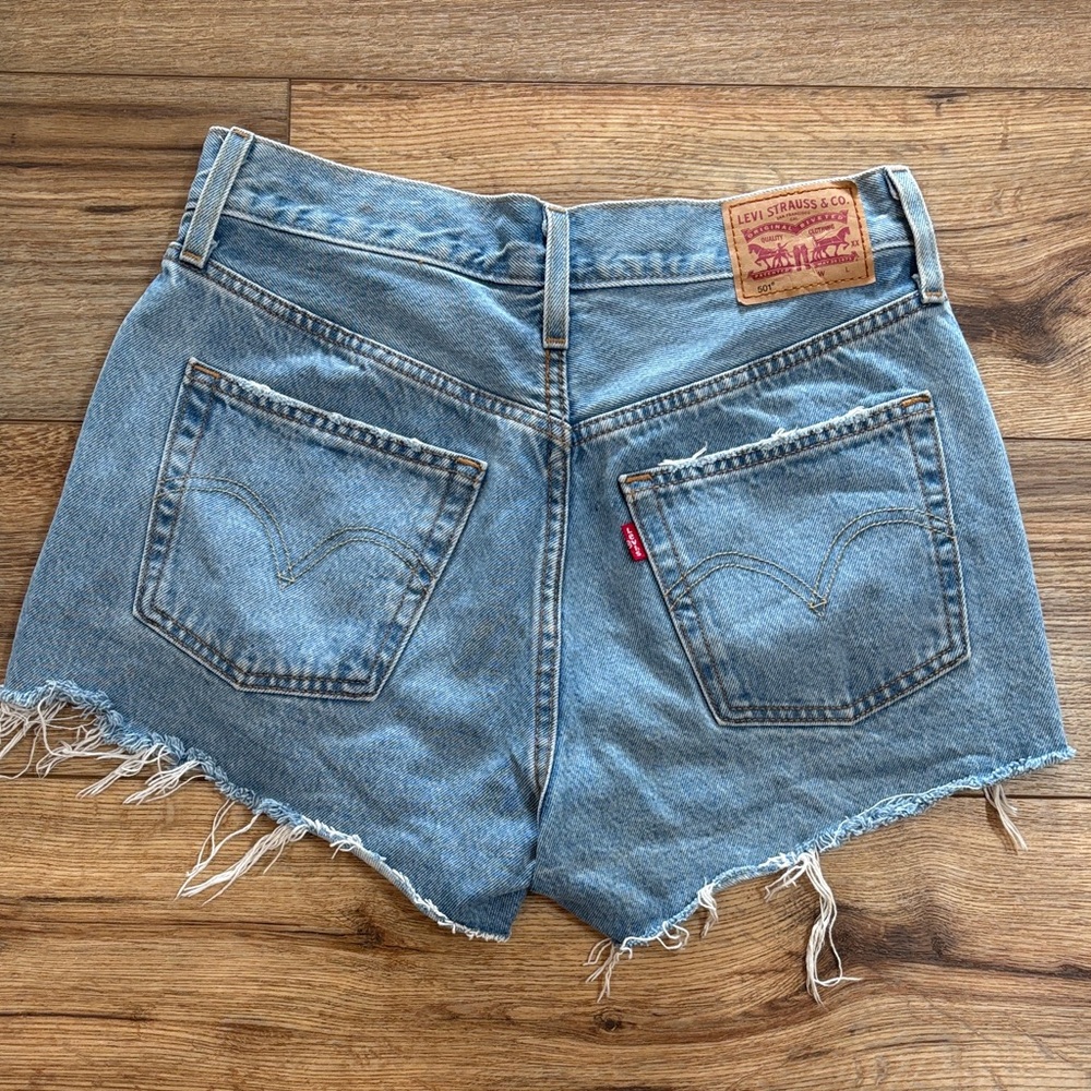 Levi's Light Blue Distressed Jean Shorts - Picture 2 of 5